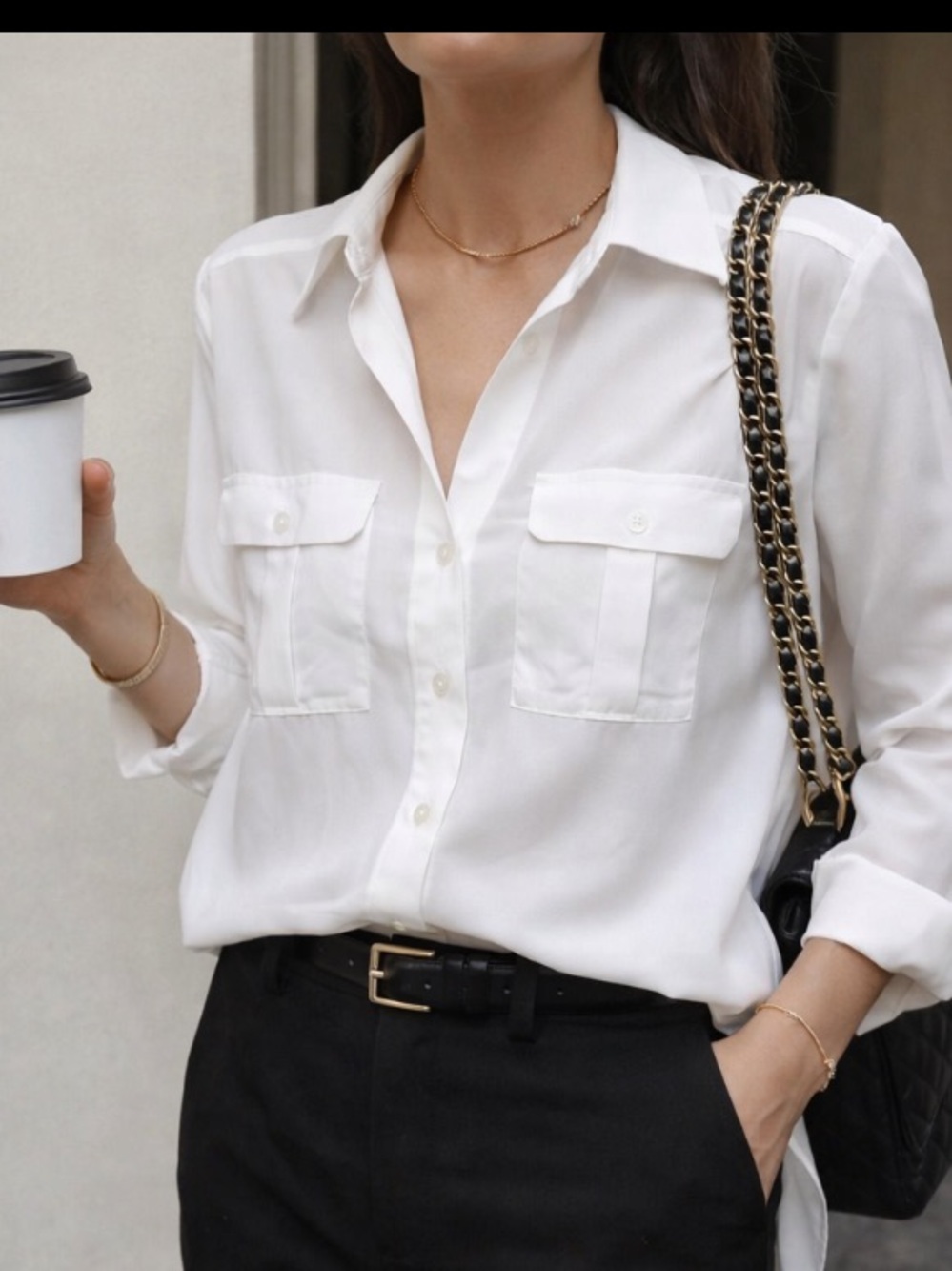 Ports 1961 White Button Down Shirt Size 8 Silk Feel Minimalist Designer Blouse